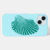 Pour iPhone 15 Impression, turquoise et aqua à coque de pétoncle (Verso (horizontal))