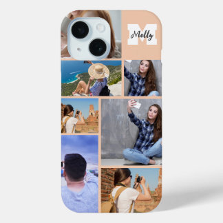 Pour iPhone 15 Nom de collection 7 photos moderne Monogram coque 