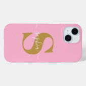 Pour iPhone 15 Nom personnalisé, Script initial, Coque rose/or - (Verso (horizontal))