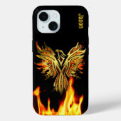 Pour iPhone 15 Phoenix flammé sur Coque noir-mat (Verso)