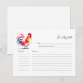 Pour la carte de recette de la mariée Coq (Devant / Derrière)