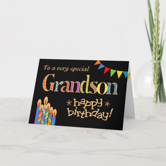 Pour Les Bougies Chic Grandson, Carte D'Anniversai (Devant)
