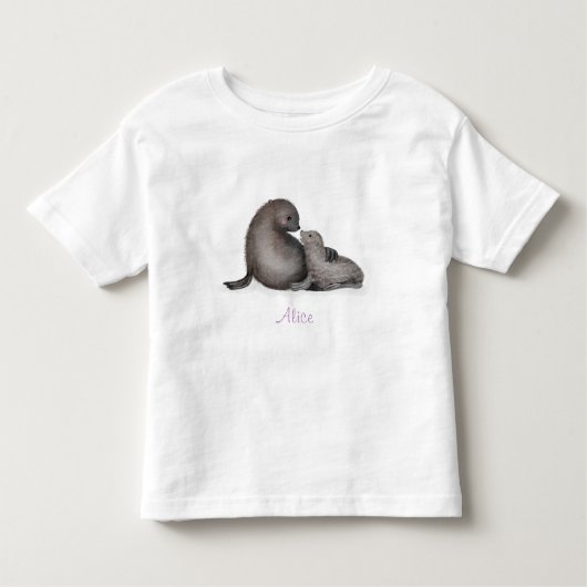 Pour Les Tous Petits Mignonne mère et bébé phoque à fourrure T-shirt bé (Devant)