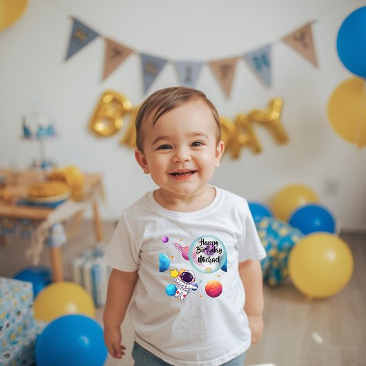 Pour Les Tous Petits Personalized Astronaut & Planets Birthday T-Shirt