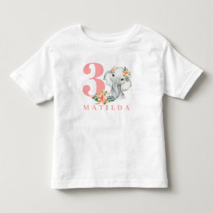 Pour Les Tous Petits T-shirt à fleurs d'éléphant de 3e anniversaire