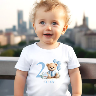 Pour Les Tous Petits Teddy Bear 2nd Birthday Name Blue Toddler T-shirt