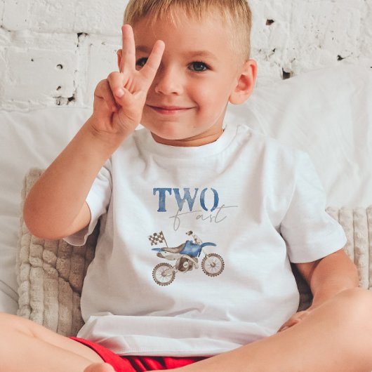 Pour Les Tous Petits TWO Fast Blue Dirt Bike Birthday T-shirt