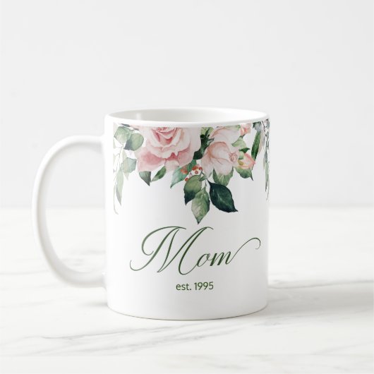 Pour maman Blush Rose Floral Coffee Mug (Gauche)