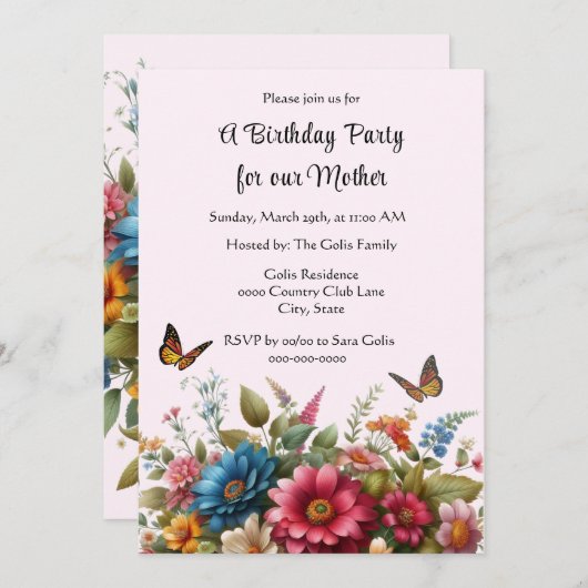 Pour Mère Bonne Invitation Fête Anniversaire (Devant / Derrière)