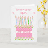 Pour Niece Birthday Cake Hearts et carte Rose (Fleur jaune)