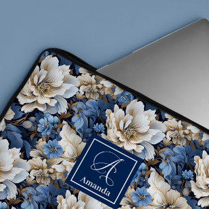 Pour Ordinateur Portable Fleurs Bleues Modernes Housse d'Ordinateur Élégant