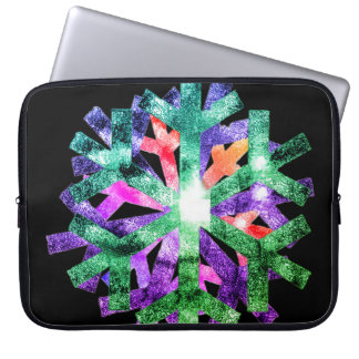 Pour Ordinateur Portable Flocons de neige rose, violet et vert sur housse p