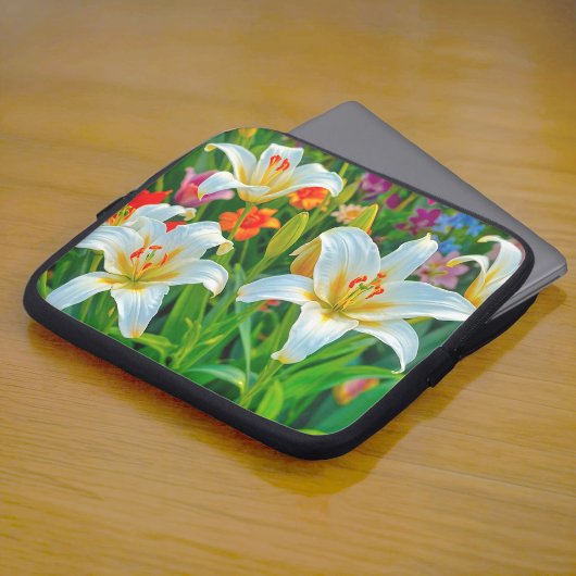 Pour Ordinateur Portable Housse d'ordinateur Fleurs de Lys Blanches