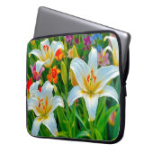 Pour Ordinateur Portable Housse d'ordinateur Fleurs de Lys Blanches (devant gauche)