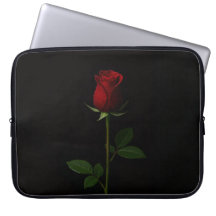 Housse d'ordinateur Luxe Noir 4, Rose Rouge en Vel