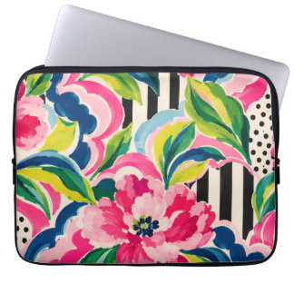 Pour Ordinateur Portable Housse d'ordinateur Peony Stripe Noir