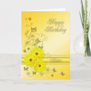 Pour Soeur, carte d'anniversaire avec fleurs jaune