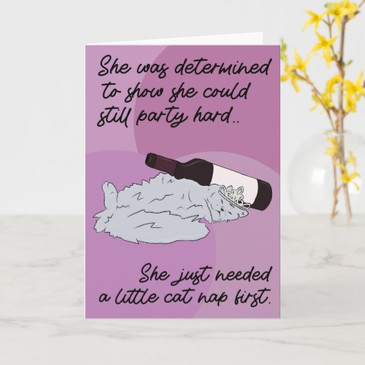 Pour Son Humour Amusant Drunk Chat Carte d'anniver (Fleur jaune)