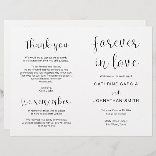 Pour toujours amoureux, Mariage moderne Programme  (Devant / Derrière)