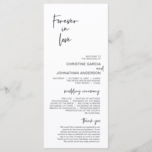 Pour toujours amoureux, programme de mariage minim (Devant)