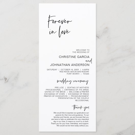 Pour toujours amoureux, programme de mariage minim (Devant)