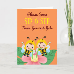 Pour Twin Boys Sip et voir Baby shower Invitation