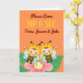 Pour Twin Boys Sip et voir Baby shower Invitation (Fleur jaune)
