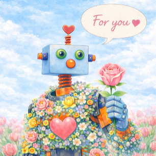 Pour Vous ♥ – Carte aquarelle Robot Floral