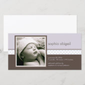 Pourpre | Brown Sweet Baby Girl Faire-part de nais (Devant / Derrière)