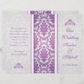 Pourpre damas sur le programme de mariage argent (Devant / Derrière)