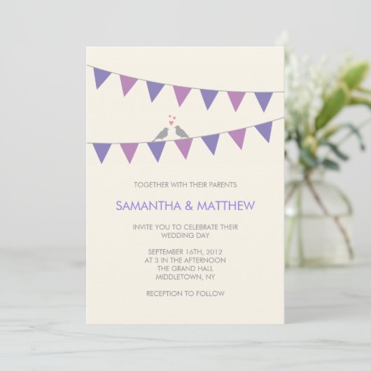 Pourpre de faire-part de mariage d'inséparables (Debout devant)