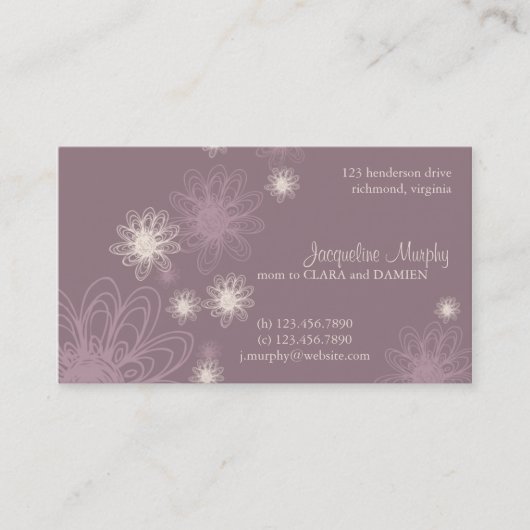 Pourpre de griffonnage de fleur • Carte de visite (Devant)