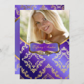 Pourpre et invitation de photo de damassé d'or (Devant / Derrière)