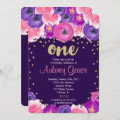pourpre et première invitation d'anniversaire d'or (Devant / Derrière)