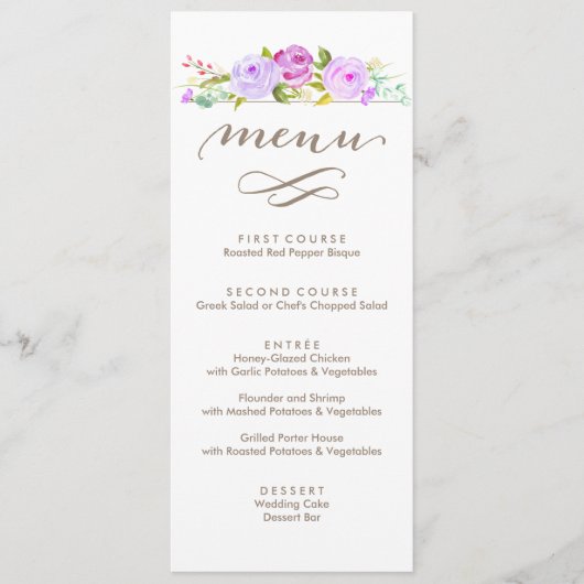 Pourpre floral de menu de mariage de roseraie (Devant)