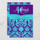 Pourpre IMPRIMÉ de RUBAN, 16ème invitation (Devant / Derrière)