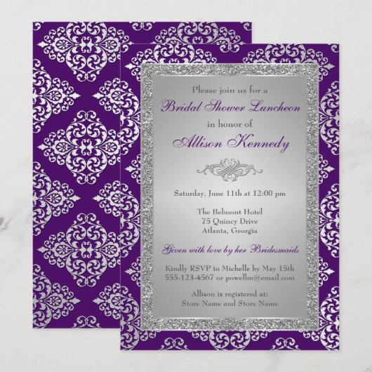 Pourpre, invitation de Fête de la mariée de (Devant / Derrière)