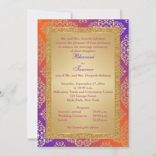 Pourpre, orange, invitation de mariage de parties (Devant)
