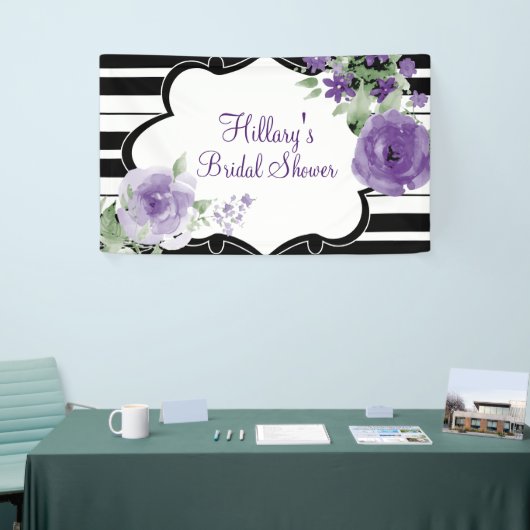 Pourpre, rayures, fleurs, bannière de Fête de la (Salon professionnel)