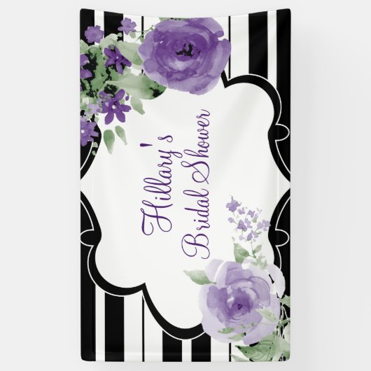 Pourpre, rayures, fleurs, bannière de Fête de la (Vertical)