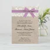 Pourpre rustique de faire-part de mariage de toile (Debout devant)