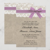 Pourpre rustique de faire-part de mariage de toile (Devant / Derrière)