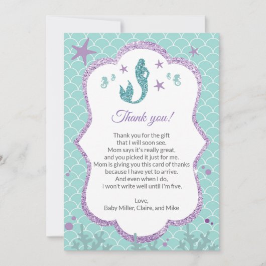 Pourpre Teal de carte de remerciements de baby (Devant)