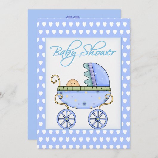 Poussette bébé garçon douche Invitation (Devant / Derrière)