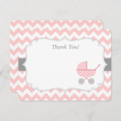 Poussette Chevron Rose Blanc Merci Cartes Note (Devant / Derrière)