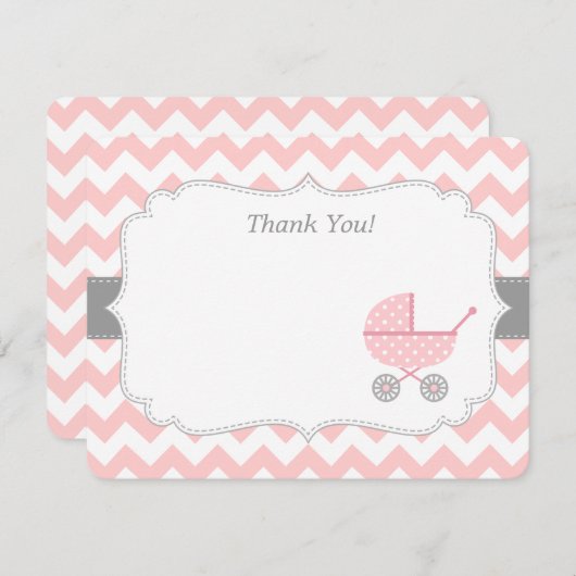 Poussette Chevron Rose Blanc Merci Cartes Note (Devant / Derrière)