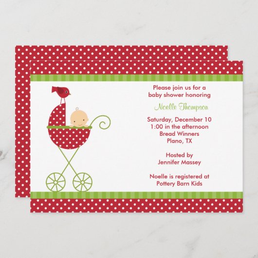 Poussette de Noël Douche bébé Invitations (Devant / Derrière)
