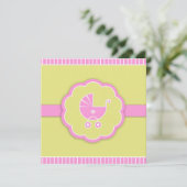 Poussette rose Baby shower plat Invitation (Debout devant)