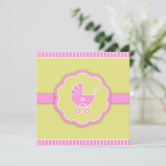 Poussette rose Baby shower plat Invitation (Debout devant)