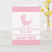 Poussette rose Et Blanc Faire-part de naissance (Fleur jaune)